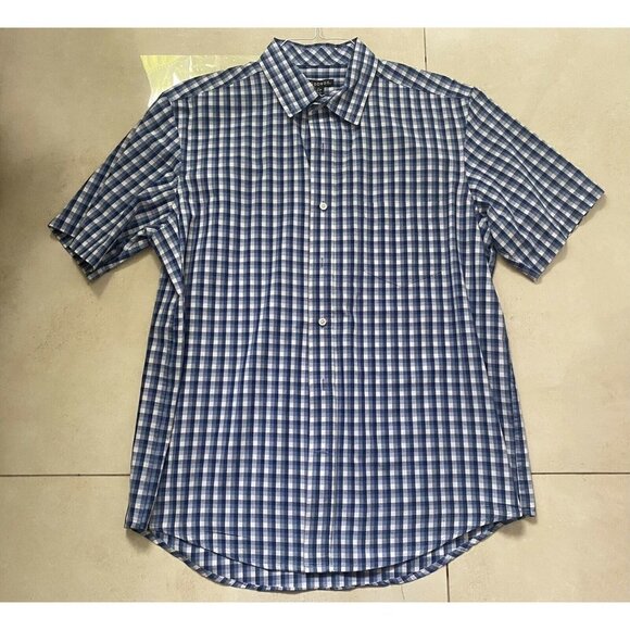 George Men's Blue/White Plaid Short Sleeve Shirt -L 42/44 - Picture 1 of 6